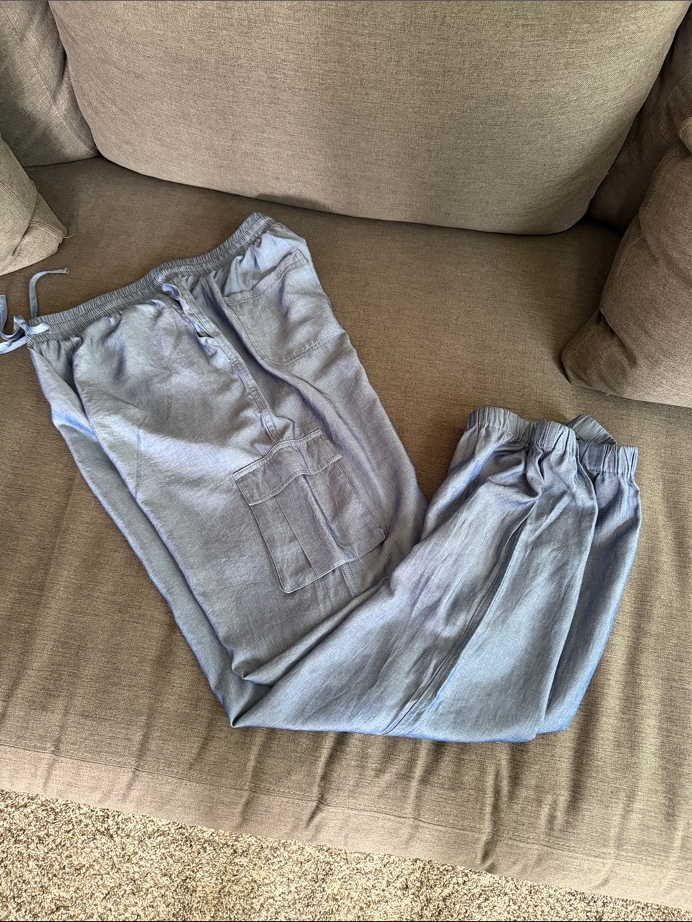 easel Light Blue Cargo Drawstring Cropped Joggers